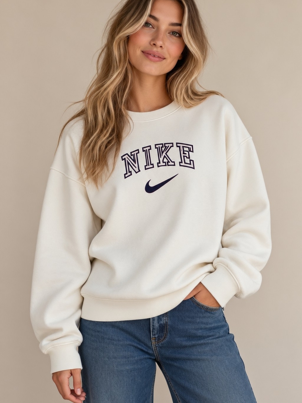 Nike Vintage Cream Pullover Hoodie Embroidered